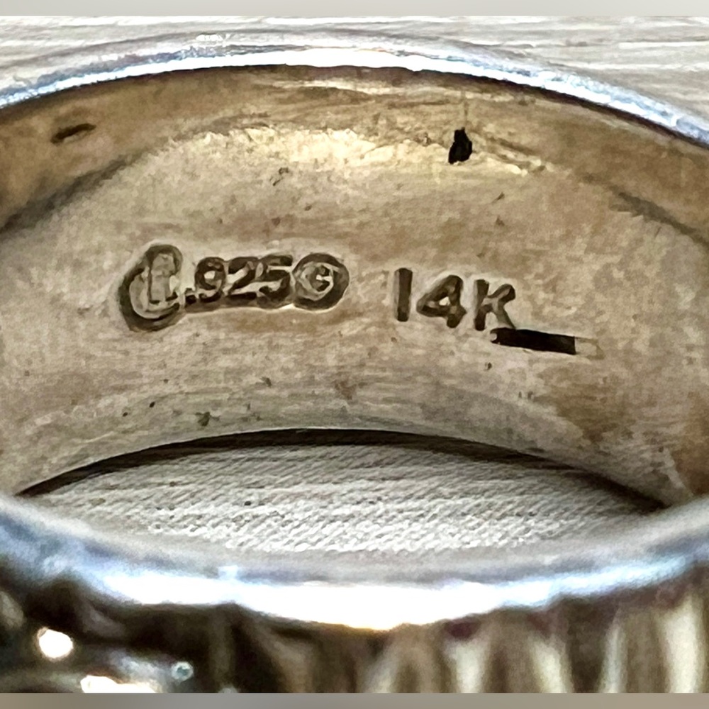 Vintage Artisan Designer MLP Sterling Silver & 14K Gold Swirl Band Ring, Size 6 - Picture 7 of 12